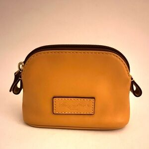 Dooney & Bourke sunflower yellow leather small cosmetic bag, red interior